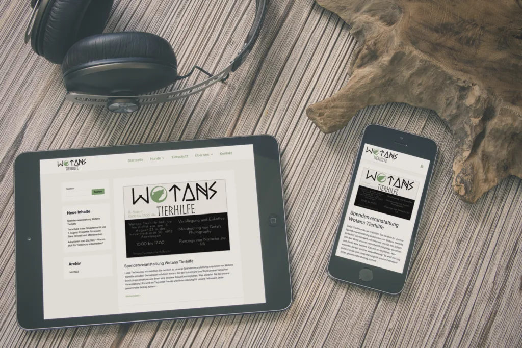 Vereinswebseite - Mockup-Wotans-Tierhilfe-Tablet-und-Mobil erstellt durch PetSoft - Ihr Webauftritt - Webdesign by PetSoft